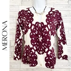 MERONA White & Purple Print Cardigan Sweater, XS